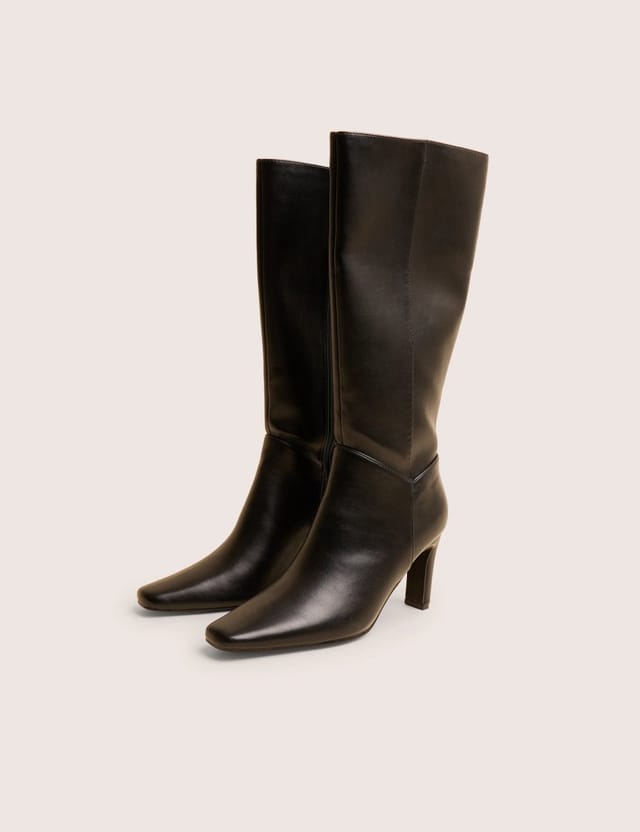 Public Desire Pose Black Pu Zip Up Knee High Slim Block Heeled Boots - 2