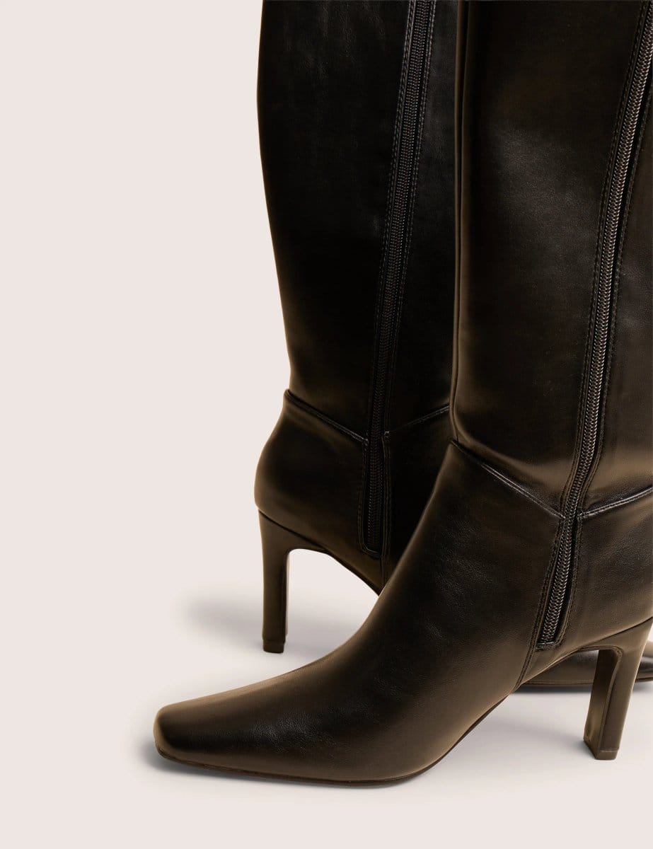 Public Desire Pose Black Pu Zip Up Knee High Slim Block Heeled Boots - 4