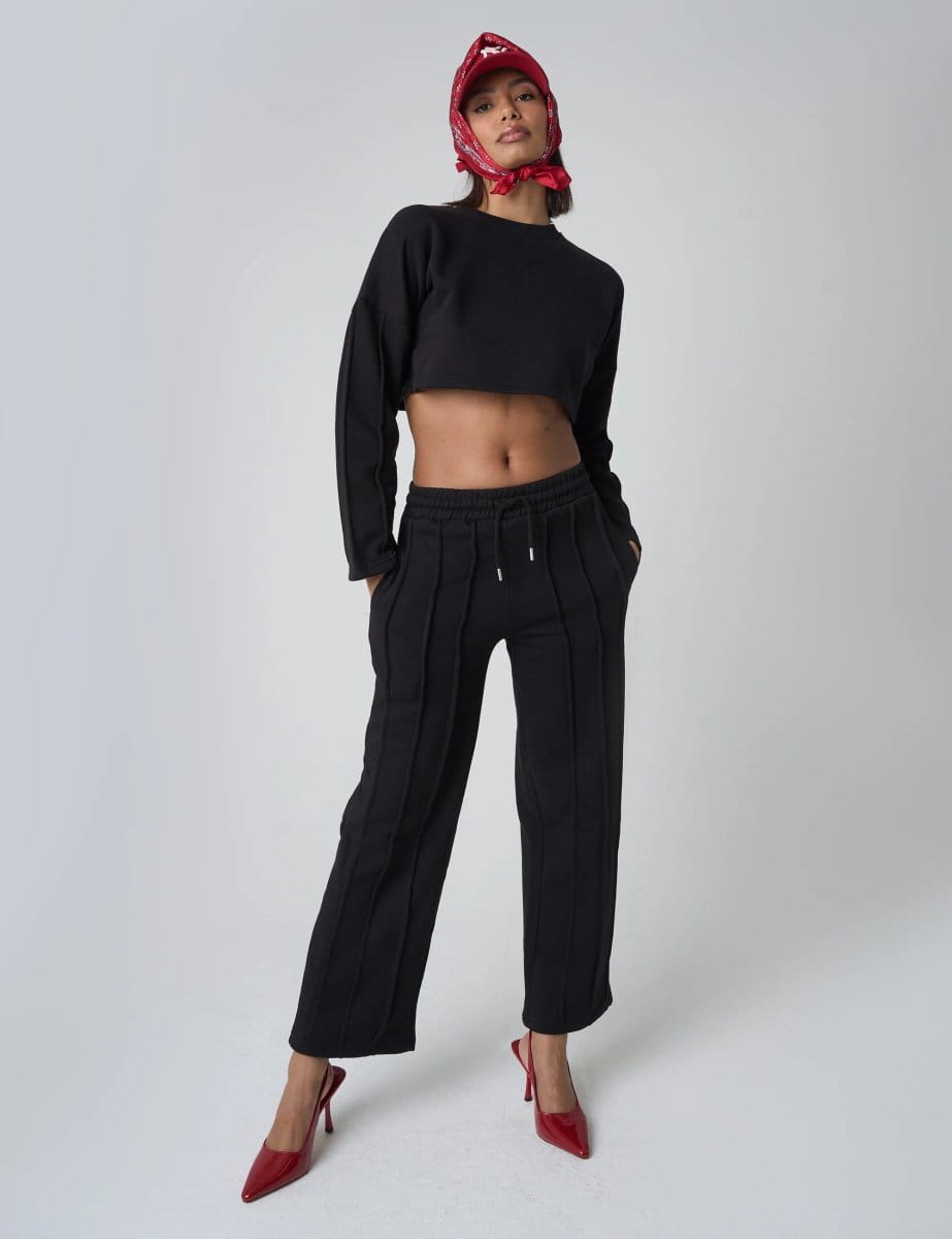 Public Desire Seam Detail Cuffed Joggers Black - 1