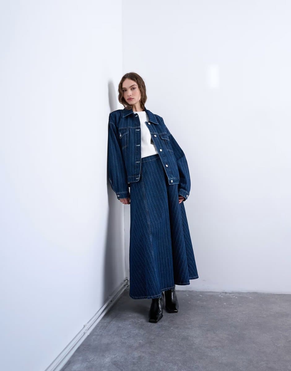 ASOS Topshop denim circle maxi skirt in indigo stripe