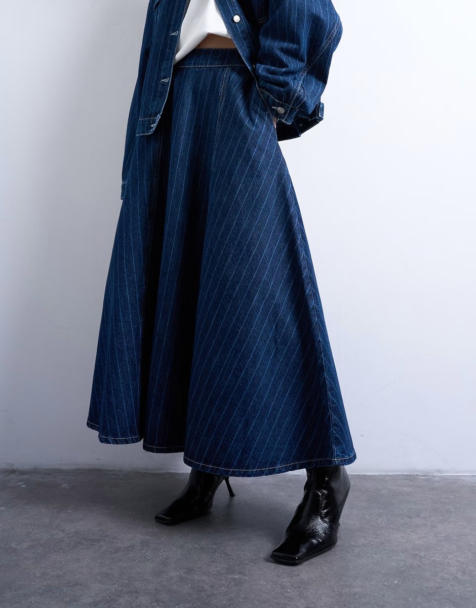 ASOS Topshop denim circle maxi skirt in indigo stripe - 4