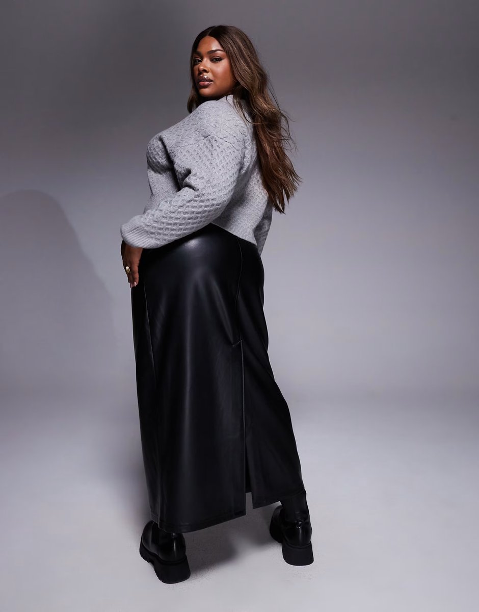 ASOS ASOS DESIGN Curve  faux leather seam detail maxi skirt - 3