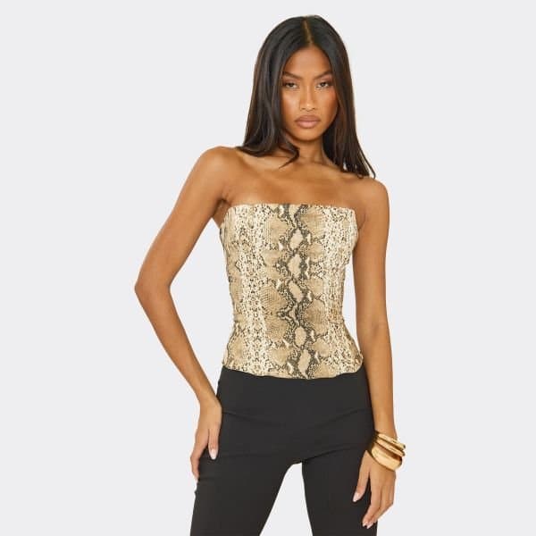 EGO Bandeau Corset Top In Multi Snake Print, Women's Size UK 6