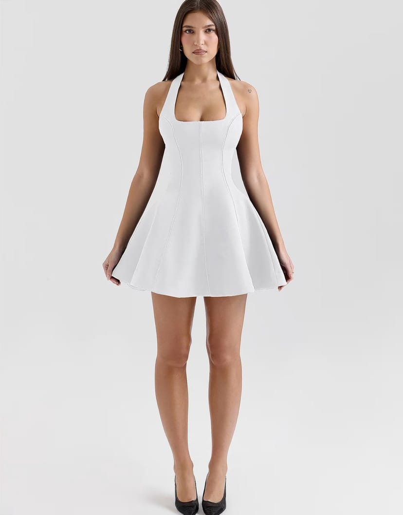 ASOS House of CB Loulette white halter neck bow mini dress in white - 1