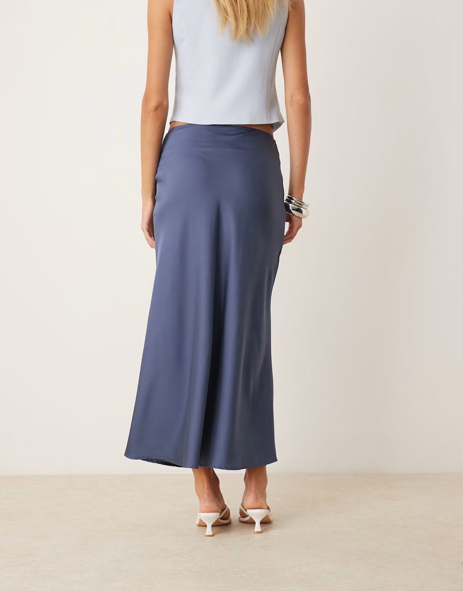 ASOS Vila satin maxi skirt in mid blue - 3
