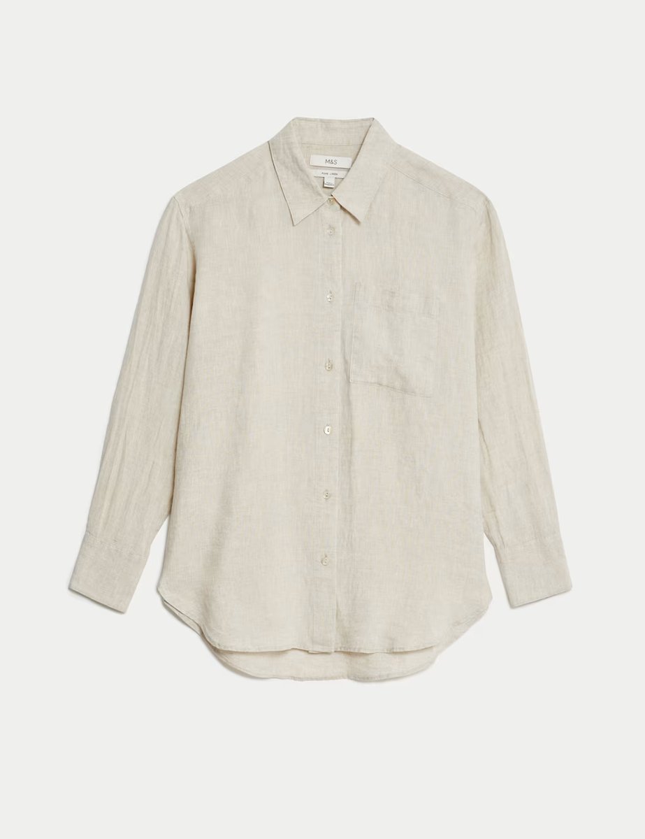 Marks & Spencer M&S Pure Linen Relaxed Collared Shirt Calico - 2