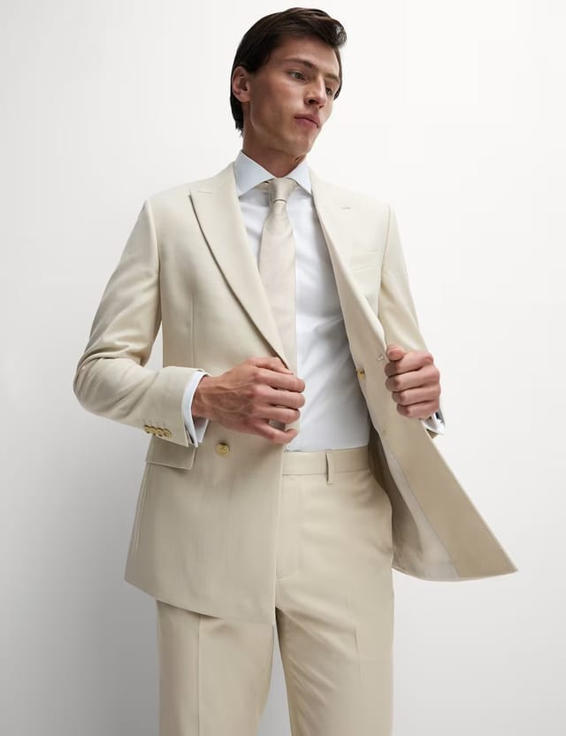 Marks & Spencer M&S Slim Fit Double Breasted Jacket with Stretch Ecru - 2