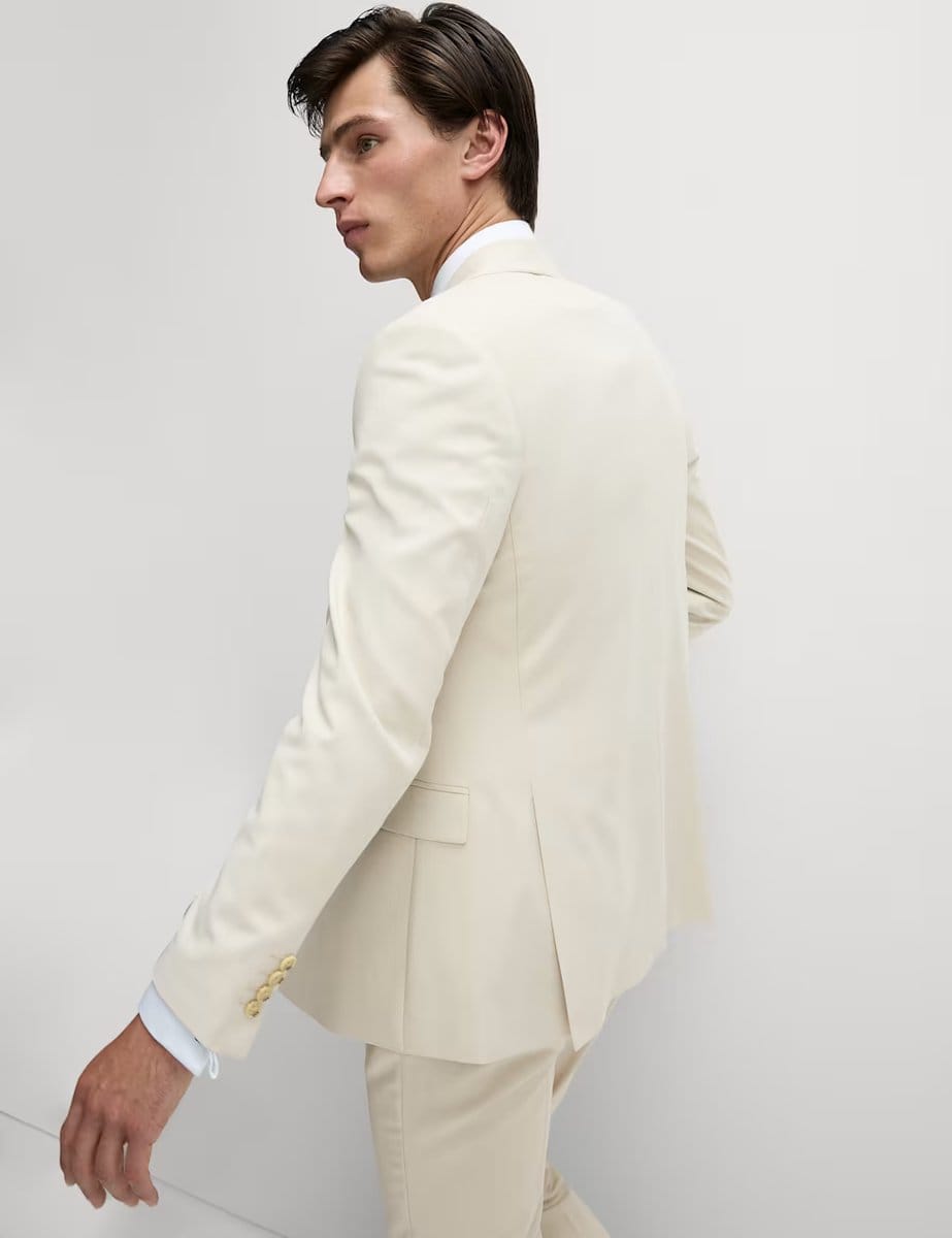 Marks & Spencer M&S Slim Fit Double Breasted Jacket with Stretch Ecru - 4