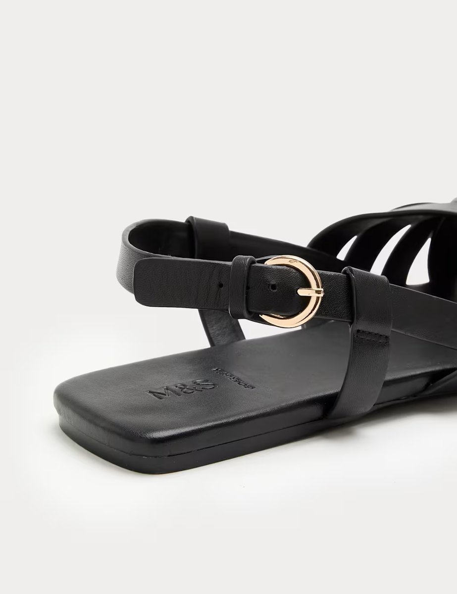 Marks & Spencer M&S Leather Woven Flat Slingback Sandals Black - 2