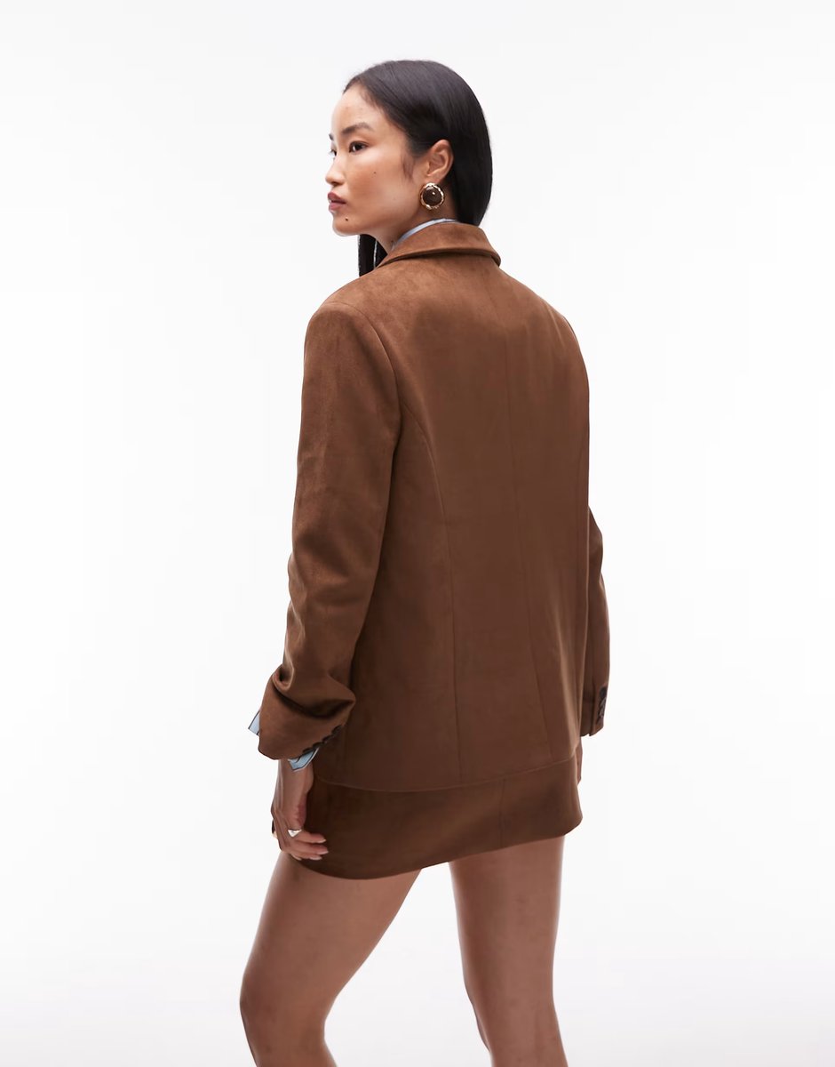 ASOS 4th & Reckless faux suede pocket front tailored blazer co-ord in camel - 4
