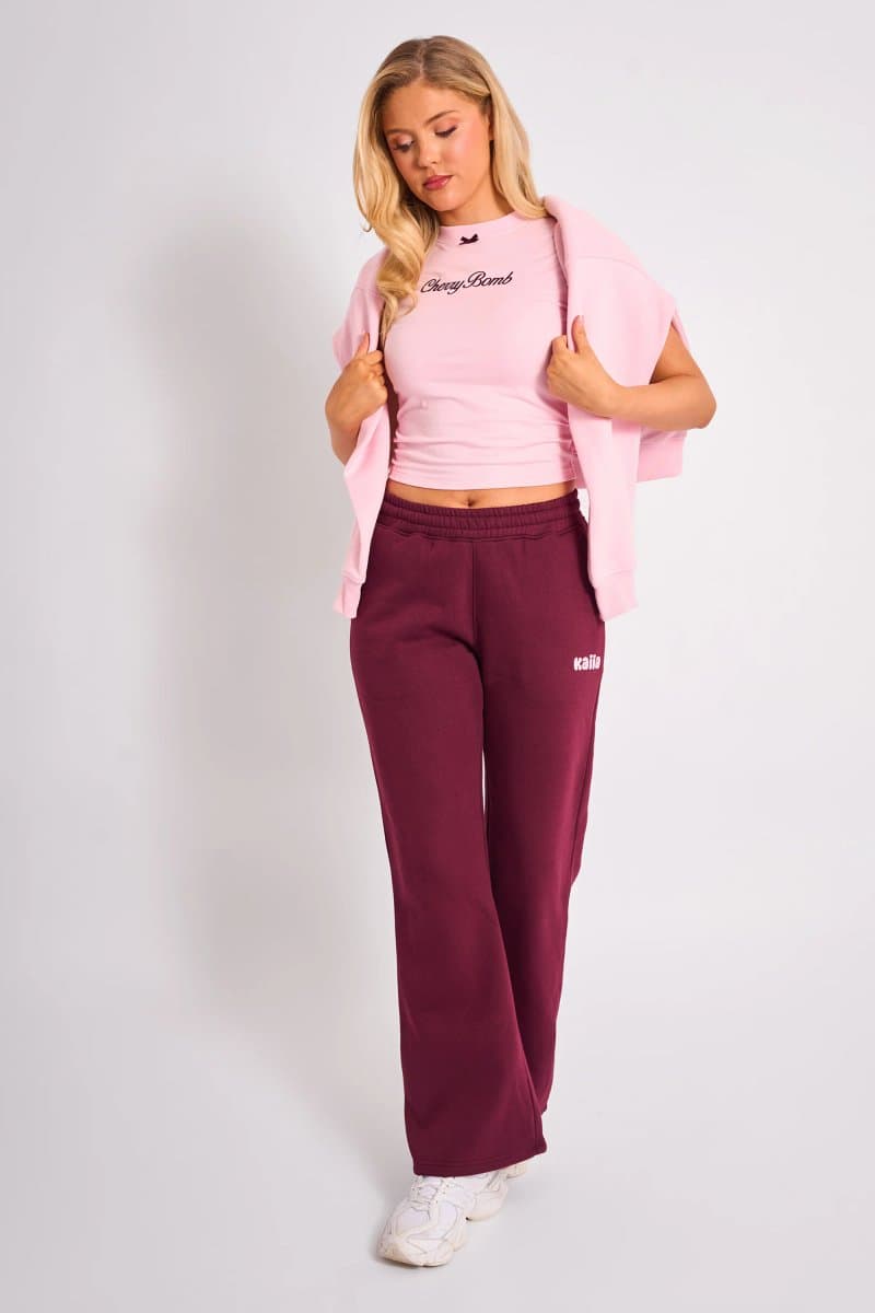 Kaiia Kaiia Wide Leg Joggers Plum & Pink