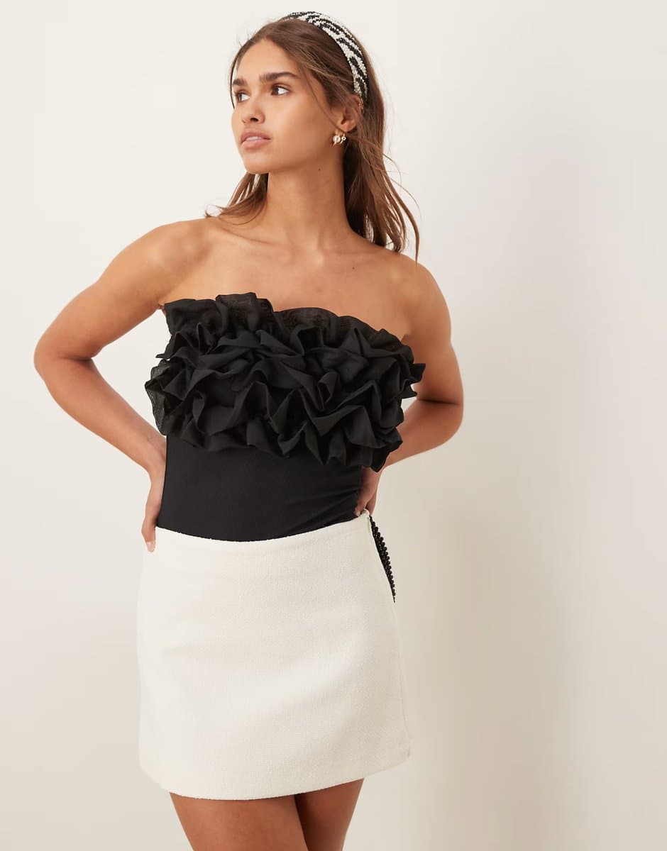 ASOS Vila ruffle front bodysuit in black