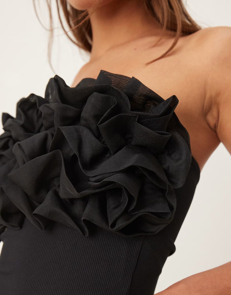 ASOS Vila ruffle front bodysuit in black - 2