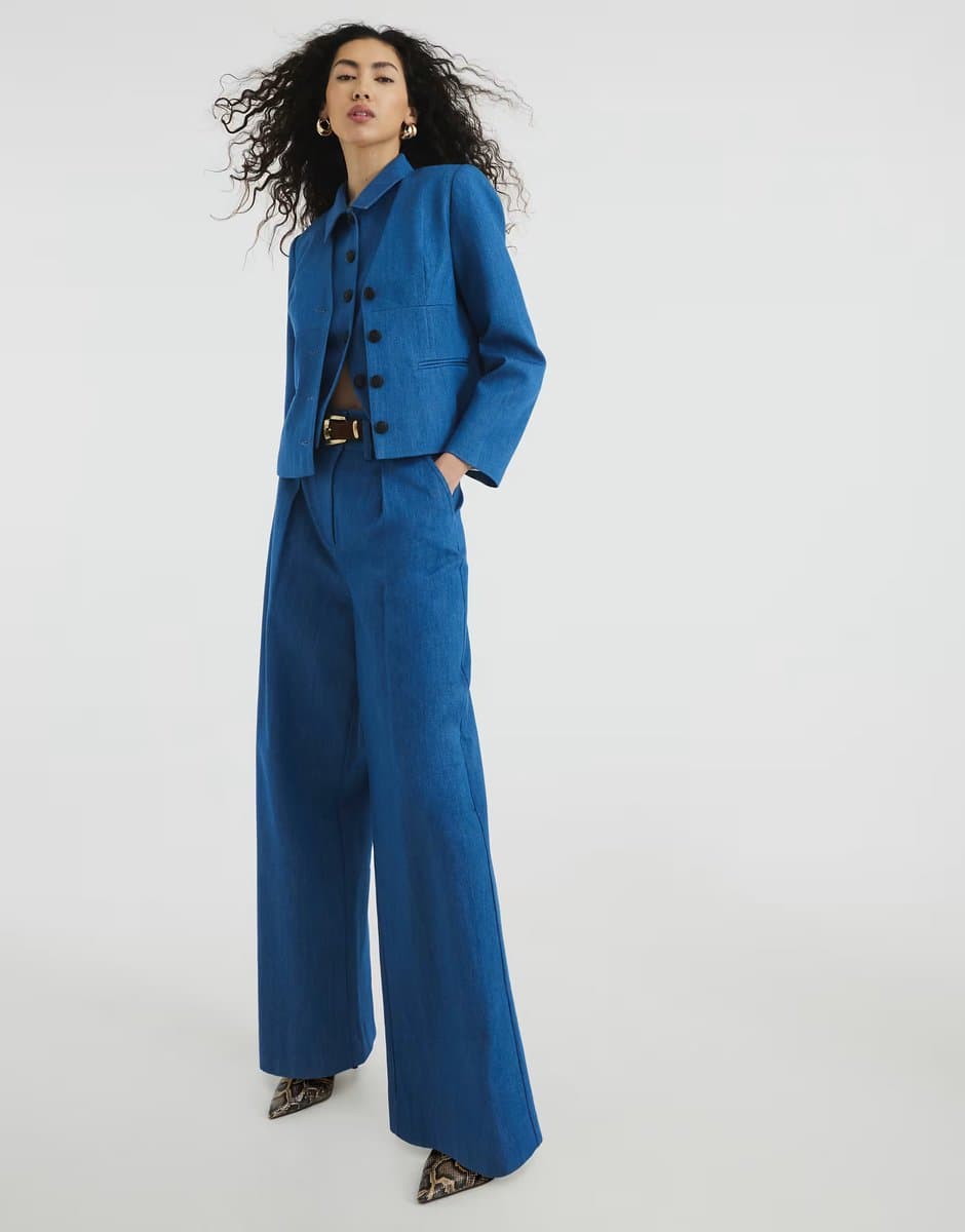 ASOS River Island Darkwash Blue Denim Wide Leg Trousers