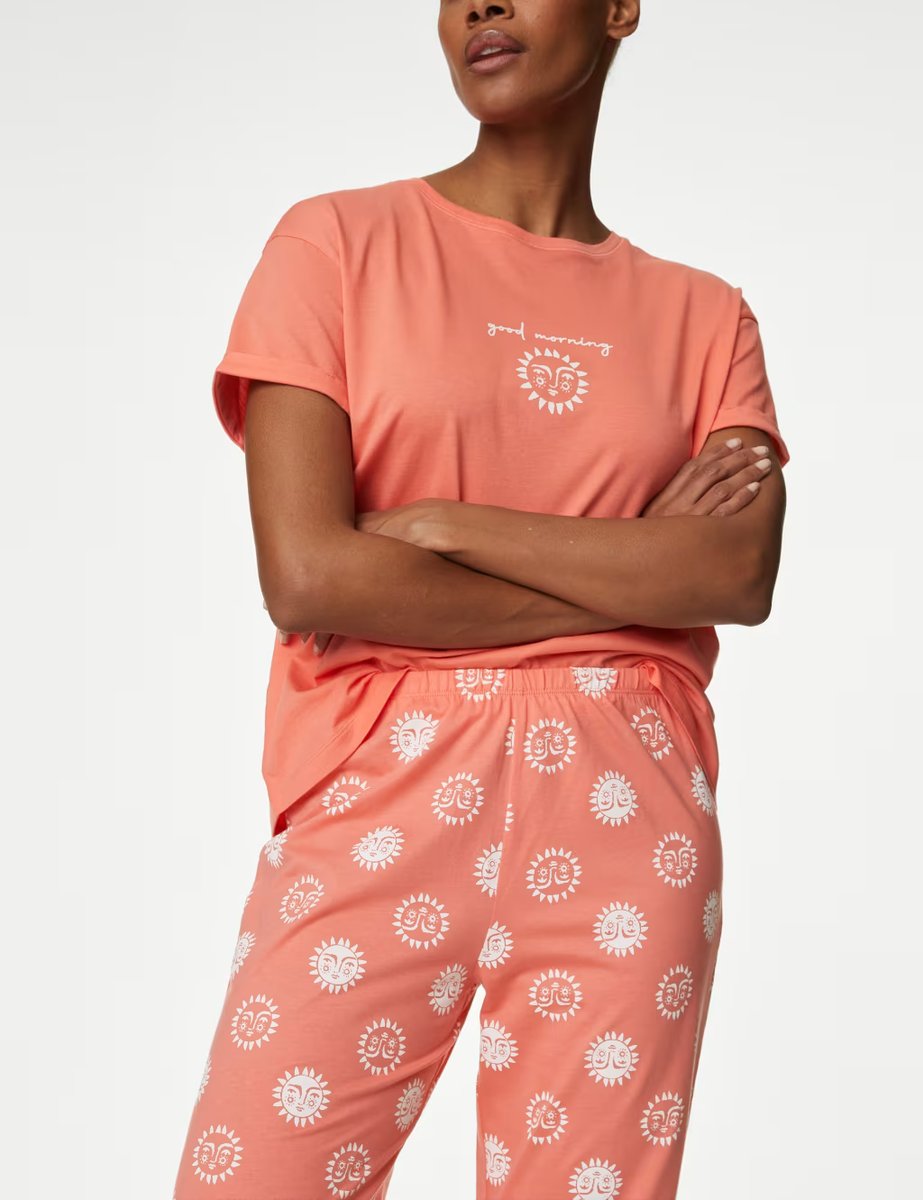 Marks & Spencer M&S Pure Cotton Printed Pyjama Set Coral Mix - 3
