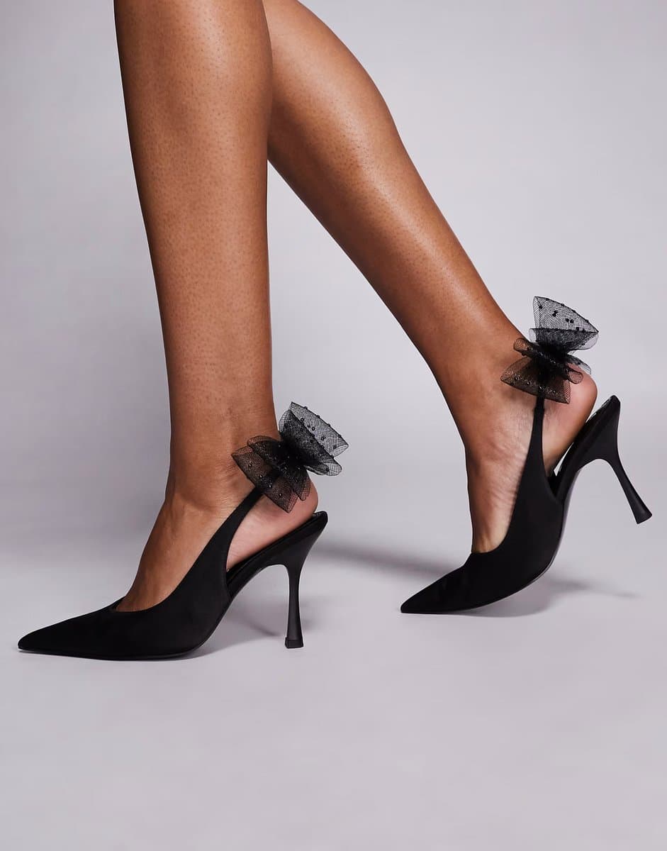 ASOS ASOS DESIGN Pansy mesh bow detail high heeled shoes in black