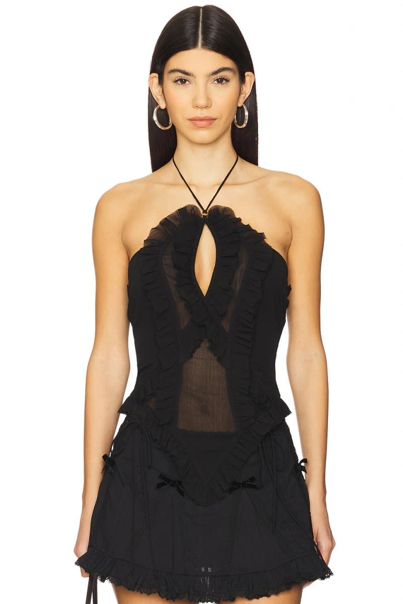 revolve Revolve Ruffled Chiffon Camisole with Key Feature in Black