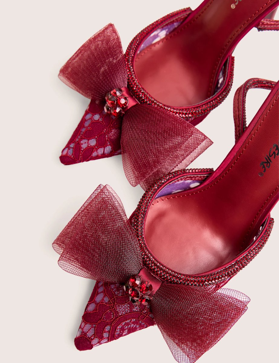 Public Desire Brat Burgundy Diamante Strap Wrap Around Pointed Stiletto Heels - 2