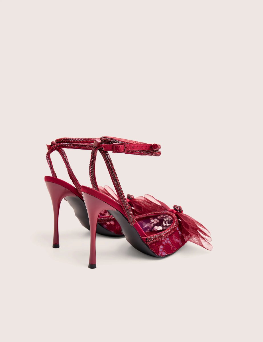 Public Desire Brat Burgundy Diamante Strap Wrap Around Pointed Stiletto Heels - 4