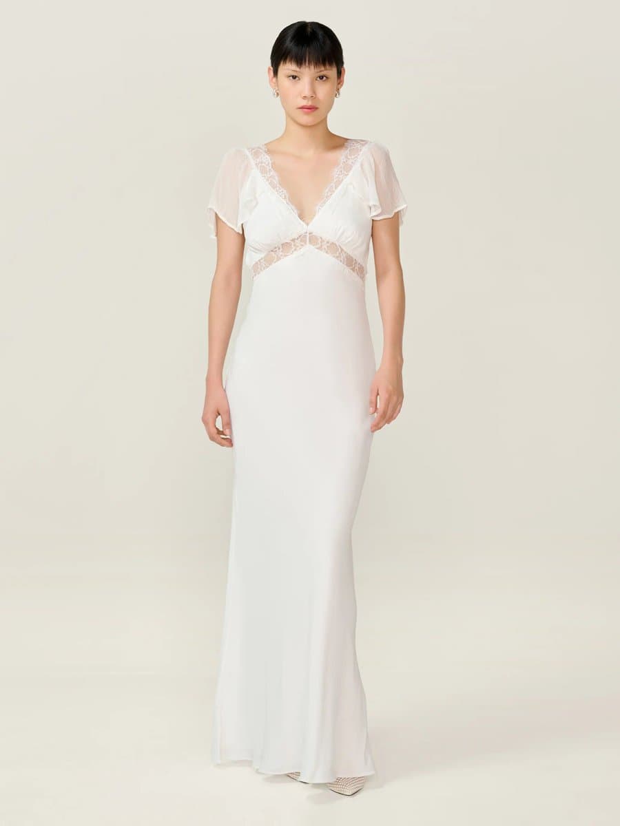 OMNES OMNES Ivory Chiffon Lace Bridal Dress