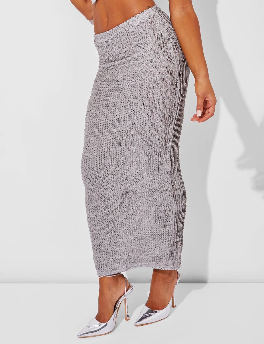 Public Desire Textured Maxi Skirt Co Ord Grey - 3