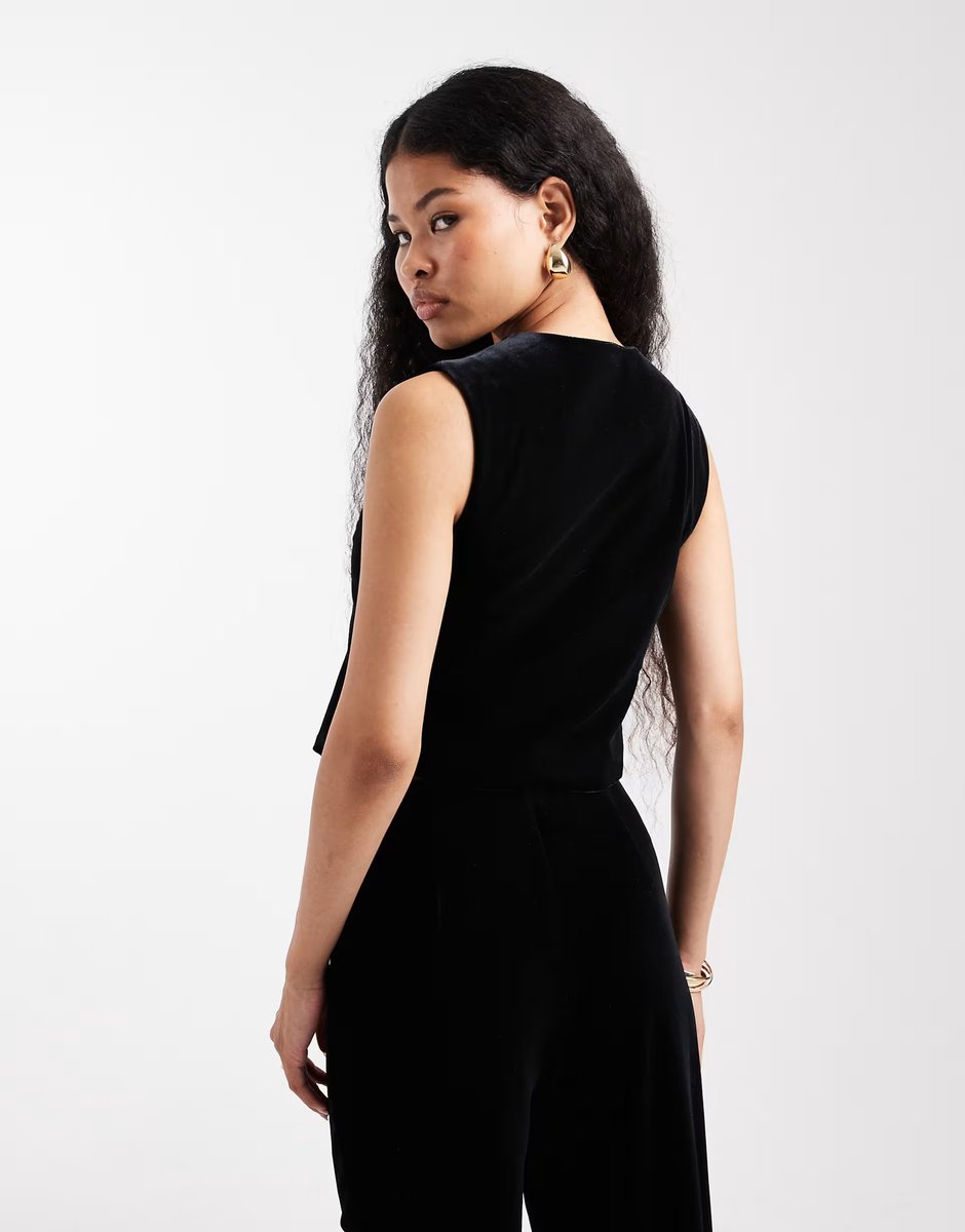 ASOS Vero Moda Petite velvet waistcoat co-ord in black - 3