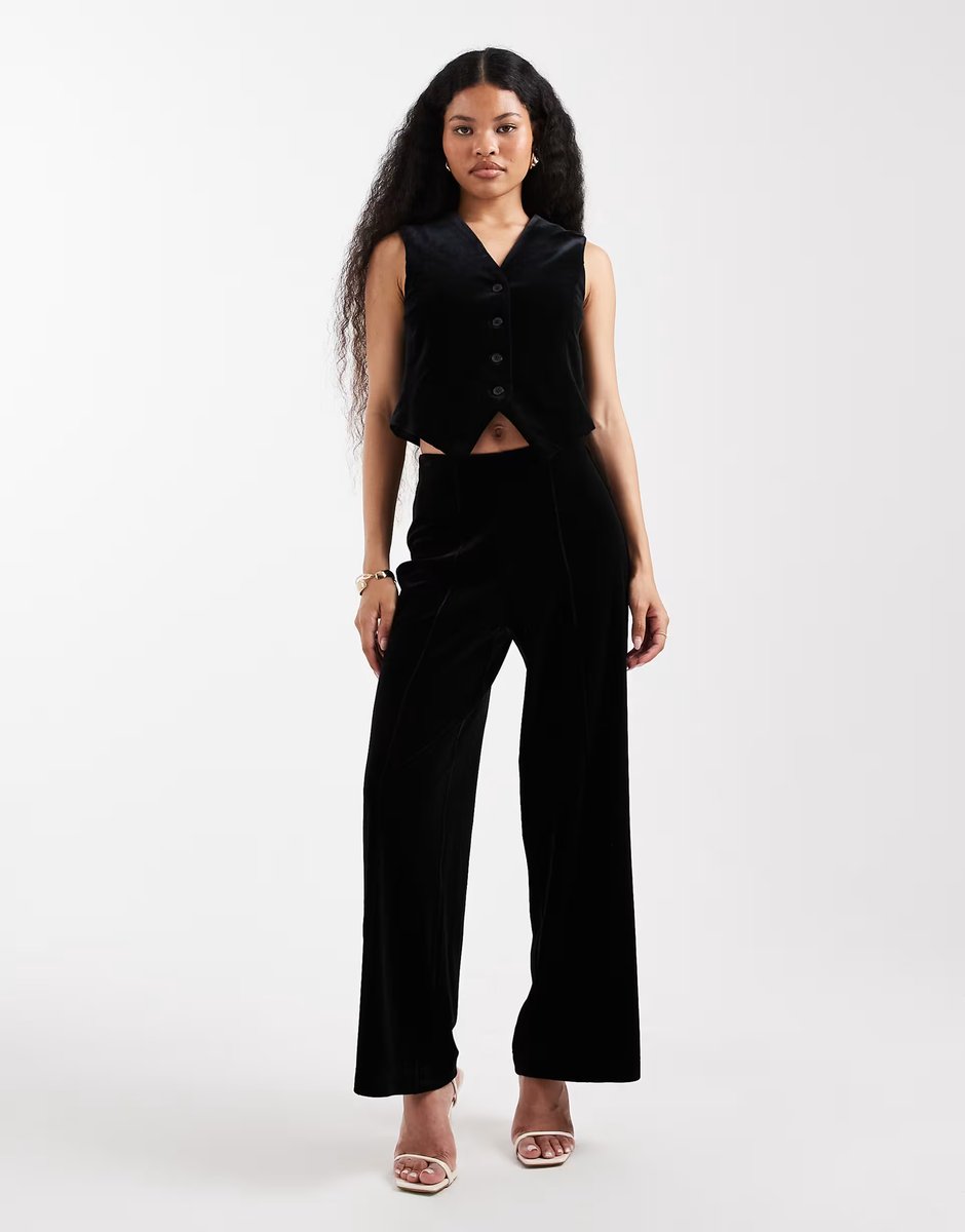 ASOS Vero Moda Petite velvet waistcoat co-ord in black - 4