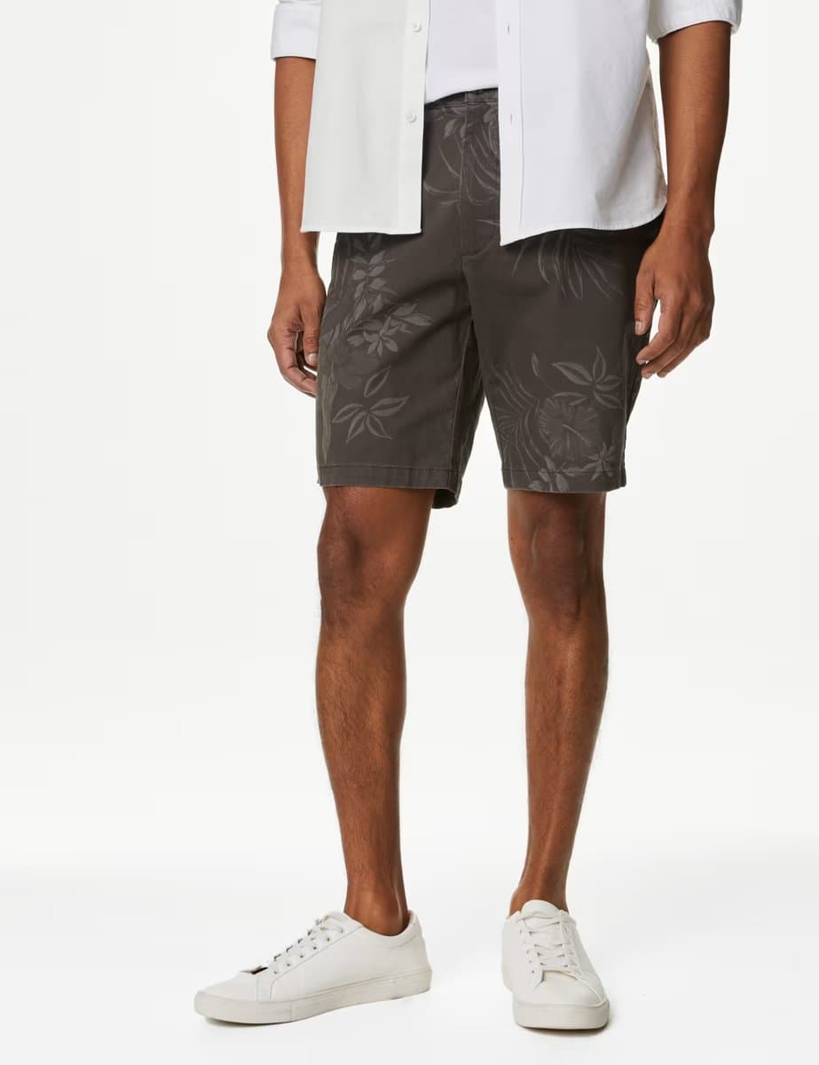 Marks & Spencer M&S Floral Stretch Chino Shorts Grey
