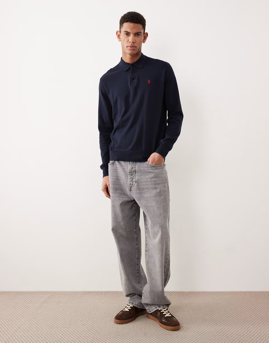 ASOS Polo Ralph Lauren icon logo cotton knit polo jumper in navy - 2