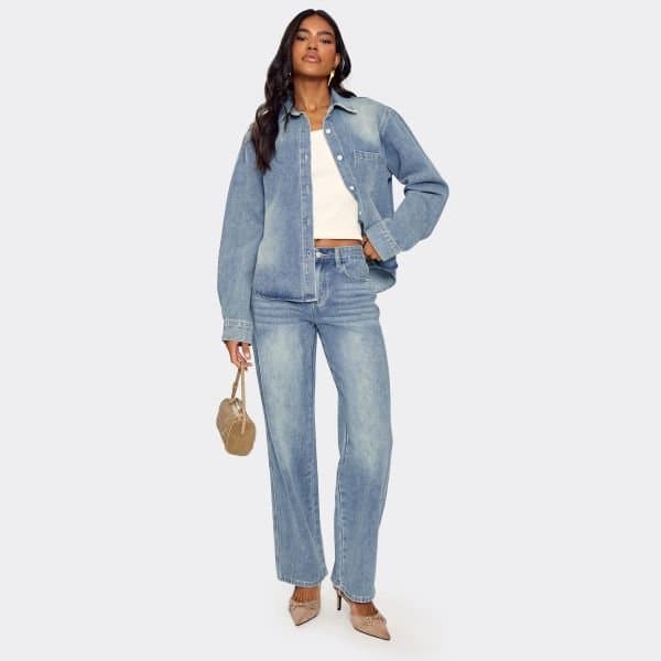 EGO EGO Mid Rise Straight Leg Jeans in Washed Blue Denim