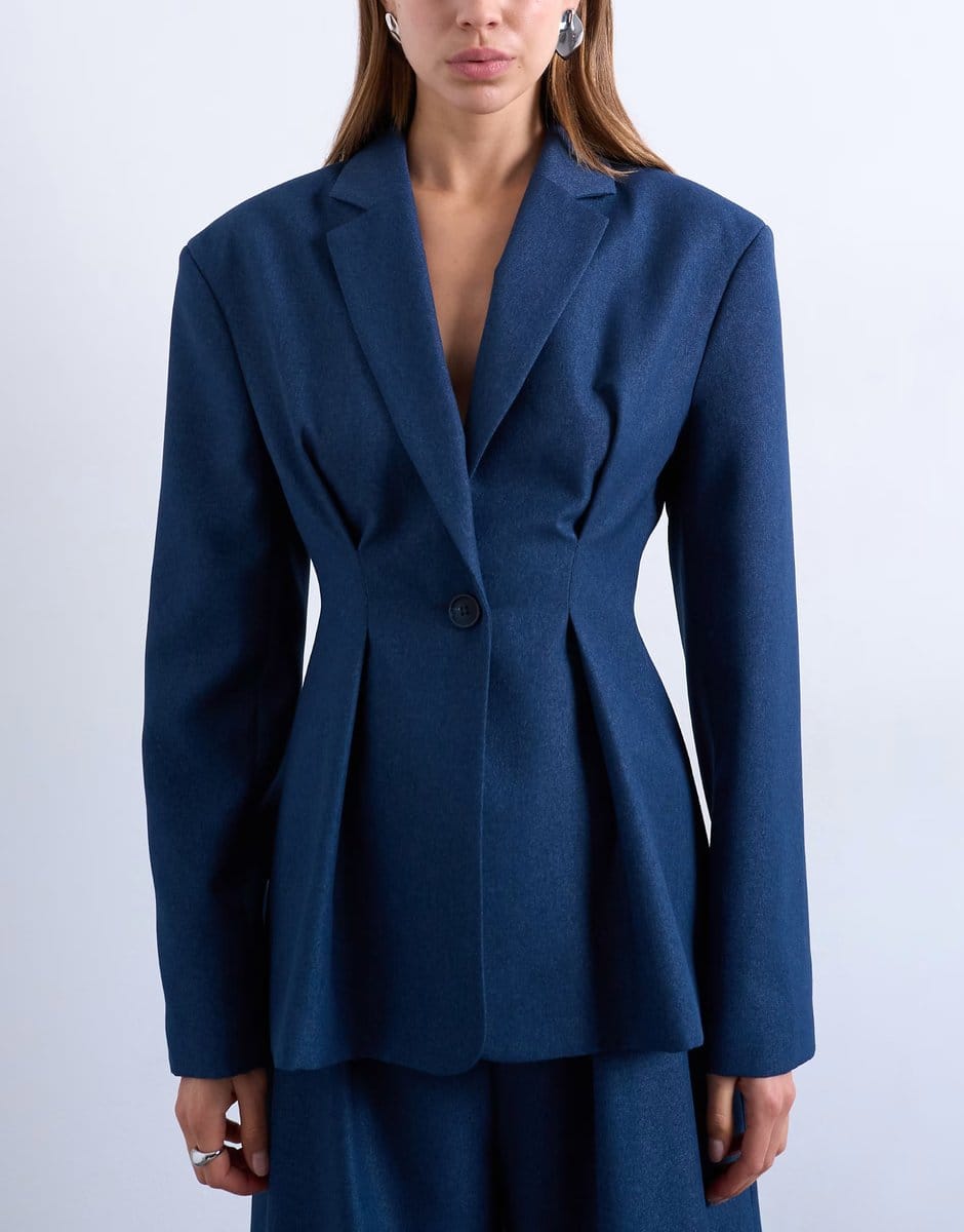 ASOS Topshop co ord extreme cinched waist blazer in navy - 1