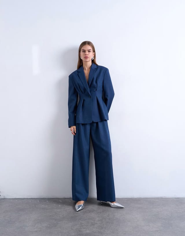 ASOS Topshop co ord extreme cinched waist blazer in navy - 3