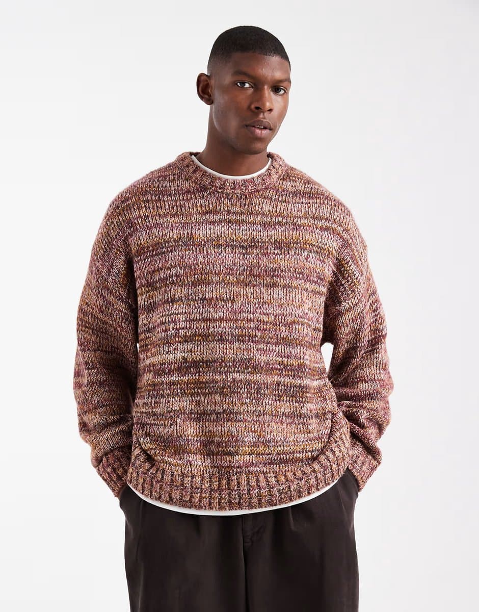ASOS Cotton On box fit fuzzy crew knit jumper in brown multi