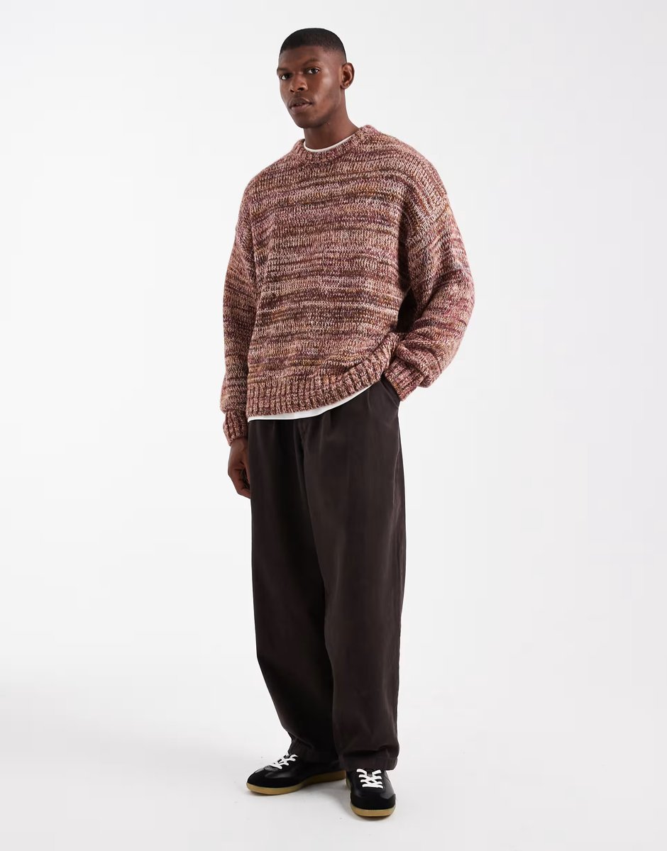 ASOS Cotton On box fit fuzzy crew knit jumper in brown multi - 2