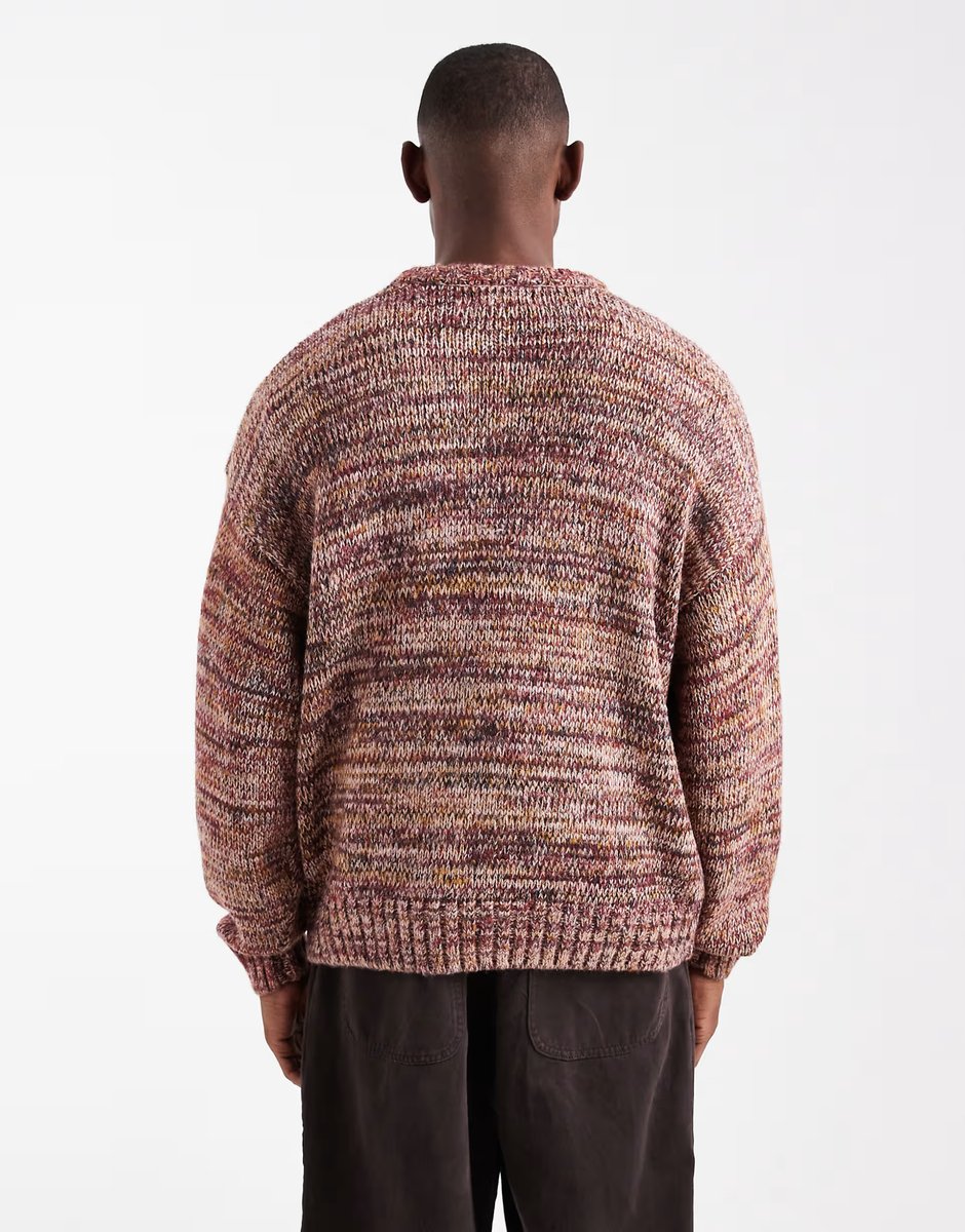 ASOS Cotton On box fit fuzzy crew knit jumper in brown multi - 3