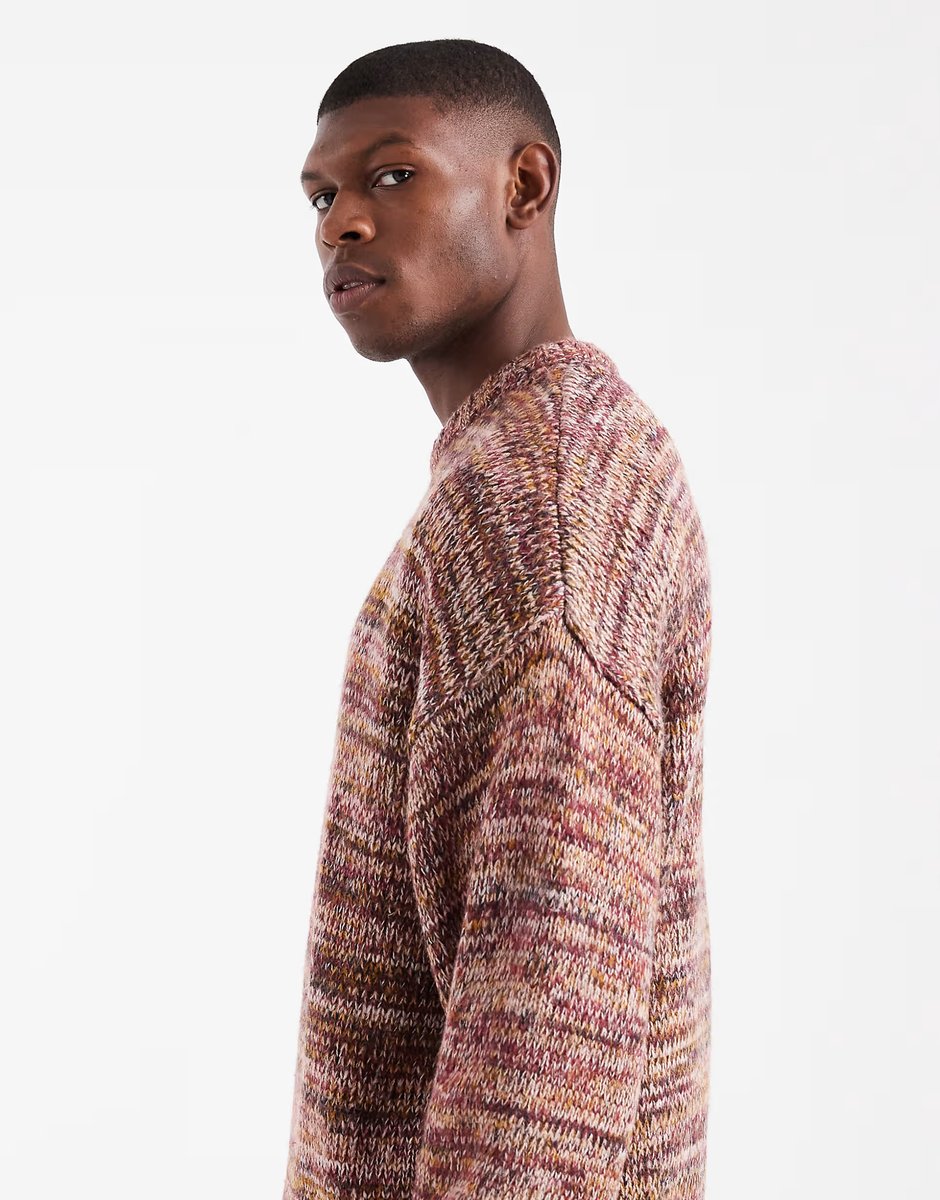 ASOS Cotton On box fit fuzzy crew knit jumper in brown multi - 4