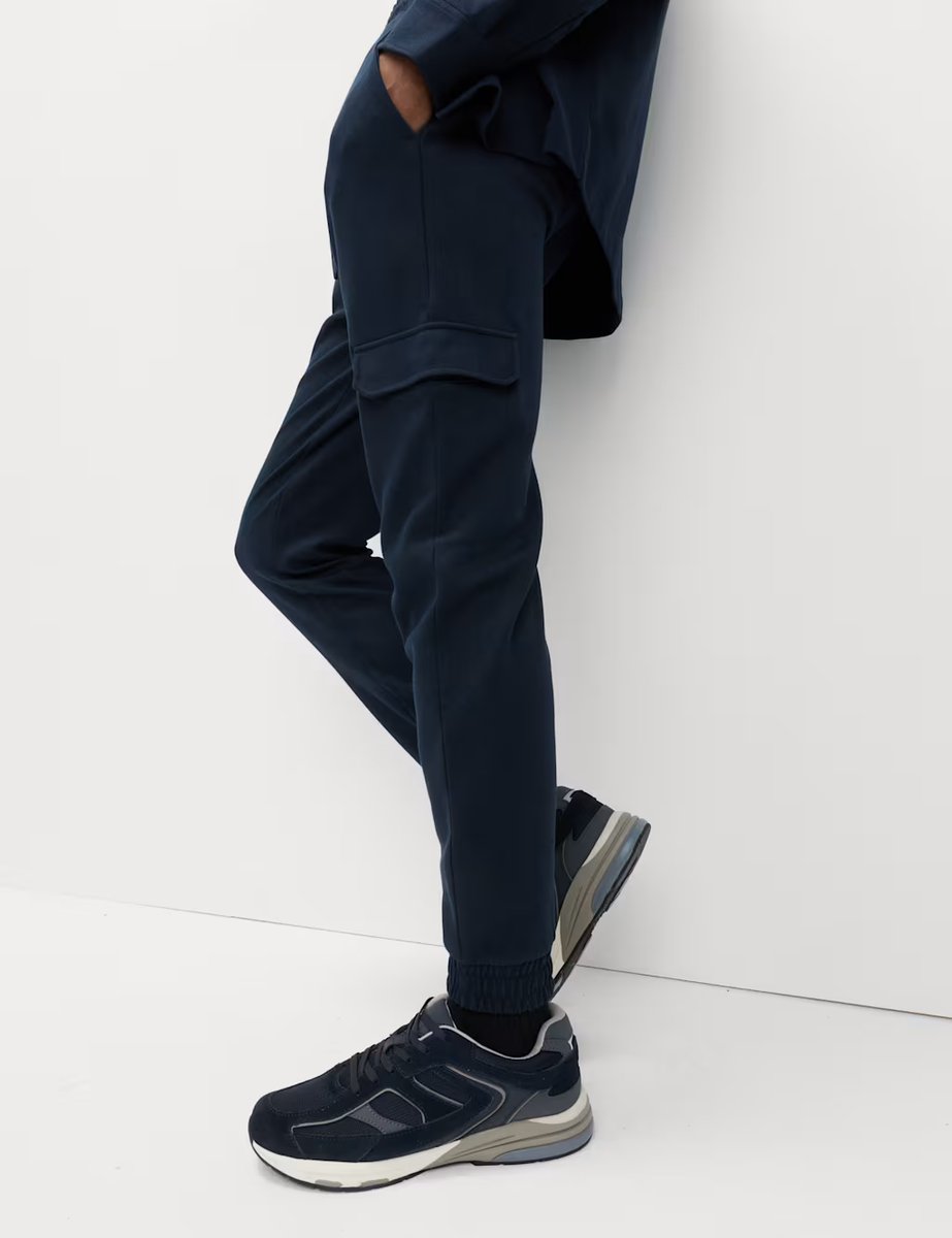 Marks & Spencer M&S Regular Fit Herringbone Cargo Joggers Navy - 2