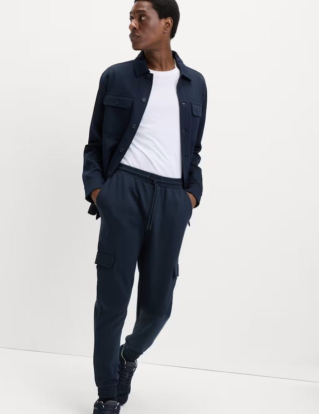 Marks & Spencer M&S Regular Fit Herringbone Cargo Joggers Navy - 3