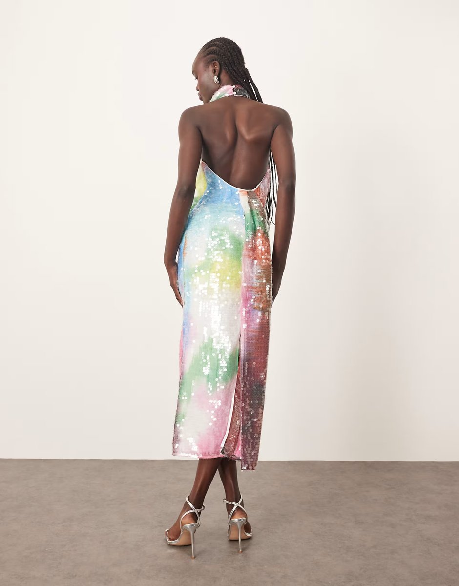 ASOS ARRANGE embellished draped halter column maxi dress in abstract sequin - 4