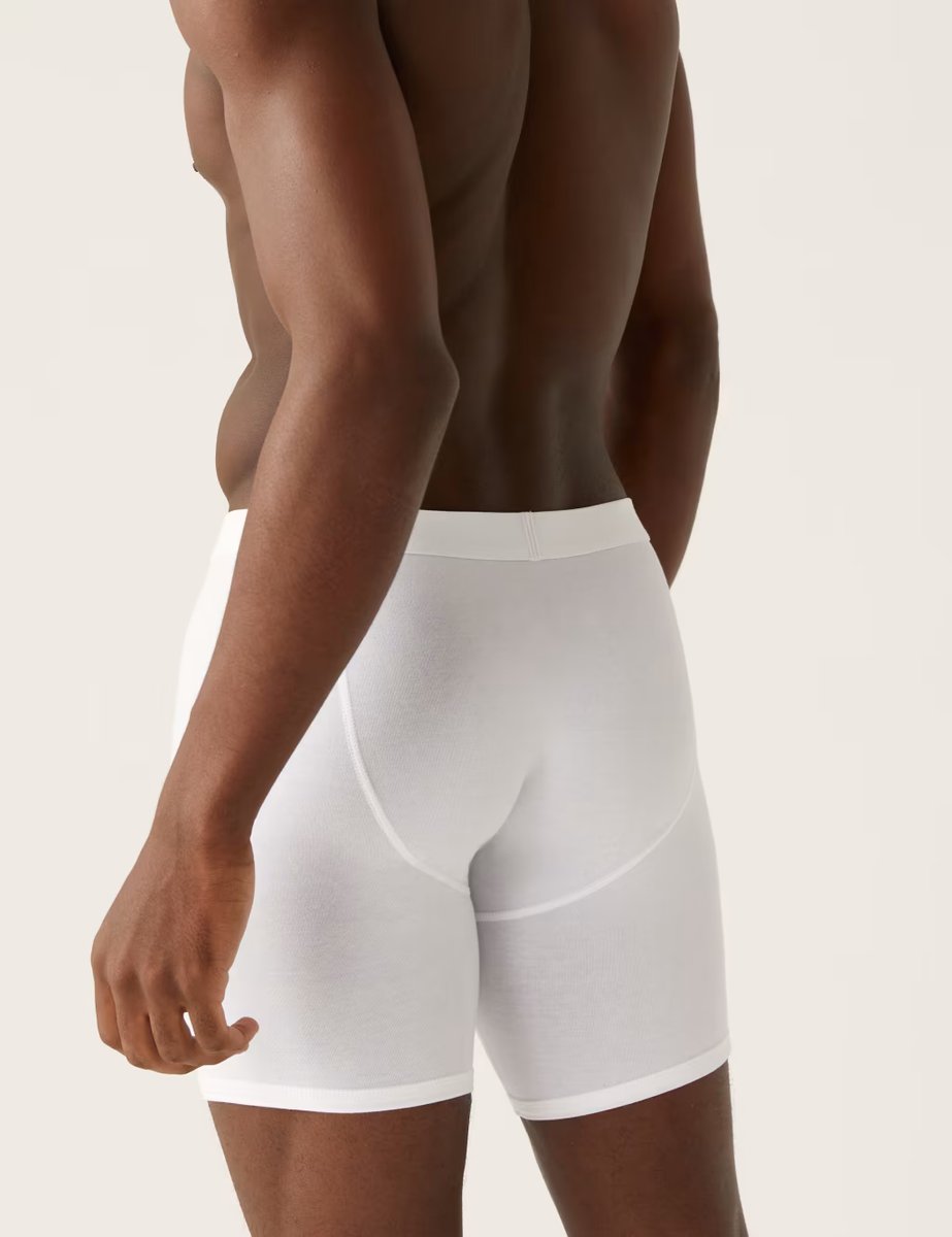 Marks & Spencer M&S 3 Pack Longer Length Cotton Cool & Fresh™ Trunks White - 2