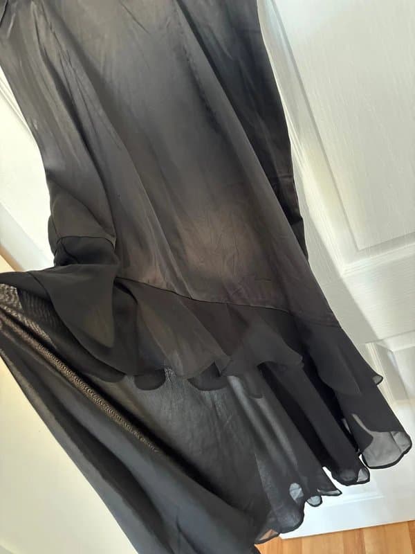Never Fully Dressed Black satin frill never fully dressed midi dress