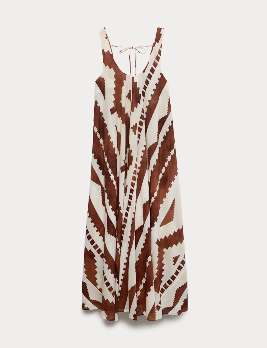 Marks & Spencer M&S Pure Cotton Printed Scoop Neck Maxi Beach Dress Brown Mix - 2