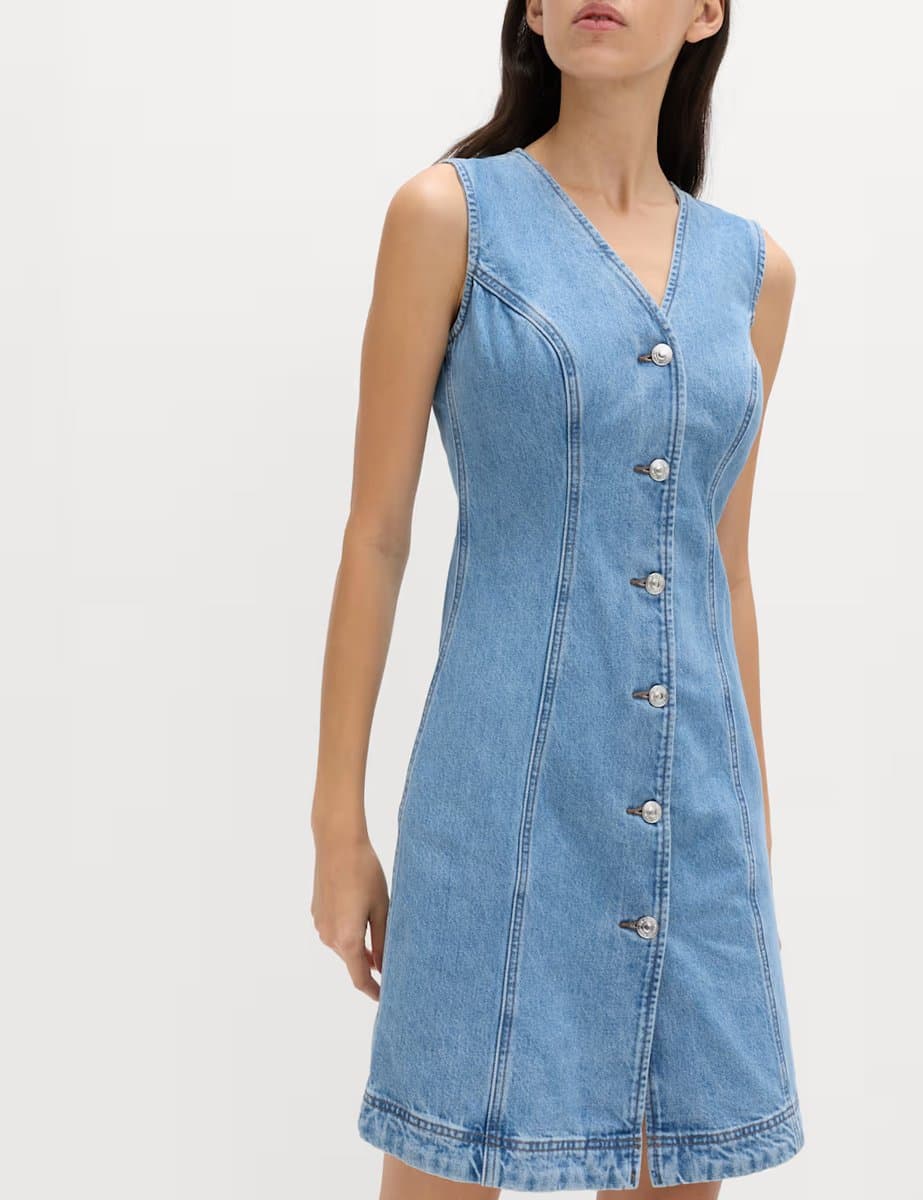Marks & Spencer M&S Denim V-Neck Button Through Mini Shift Dress Denim