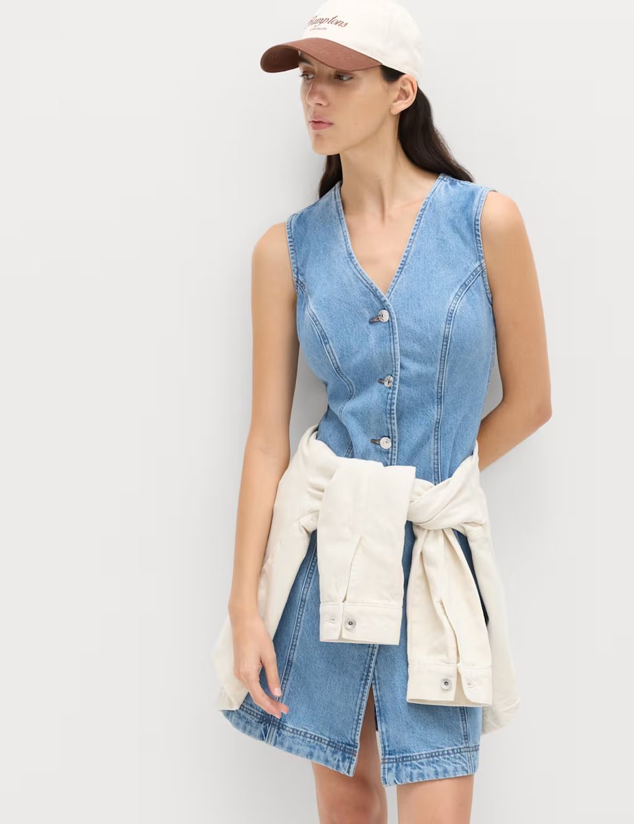 Marks & Spencer M&S Denim V-Neck Button Through Mini Shift Dress Denim - 2