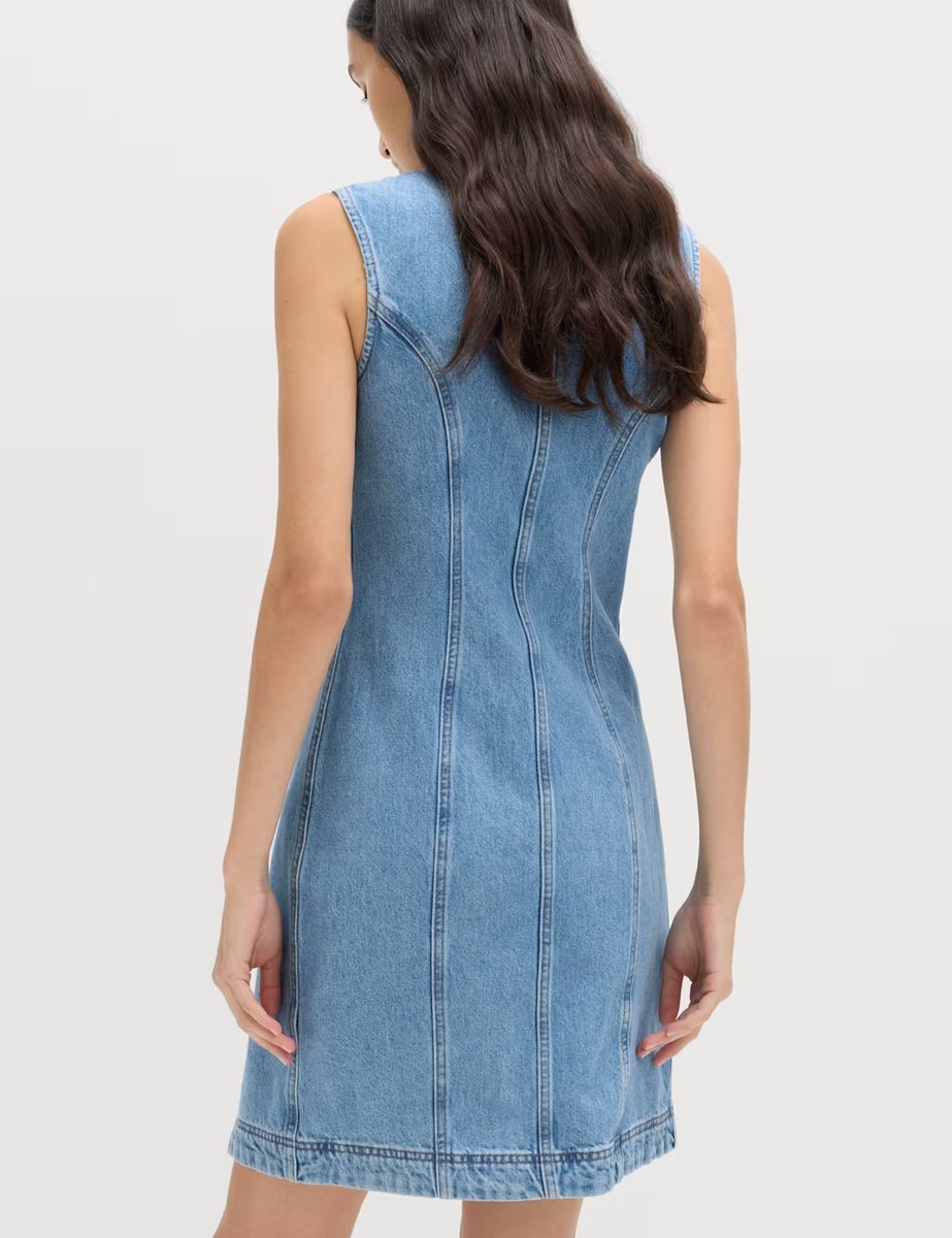 Marks & Spencer M&S Denim V-Neck Button Through Mini Shift Dress Denim - 4