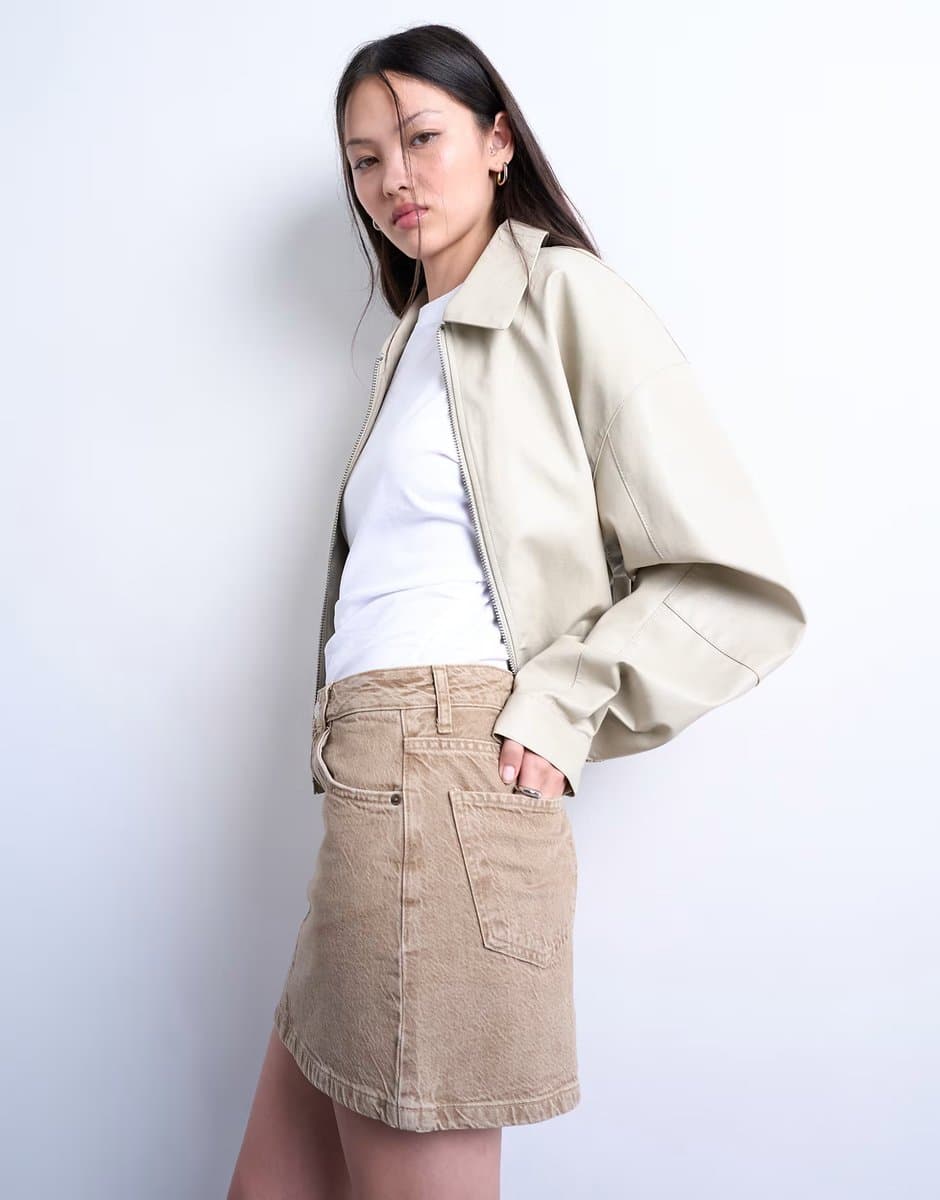 ASOS Topshop Denim Washed Beige Pelmet Mini Skirt