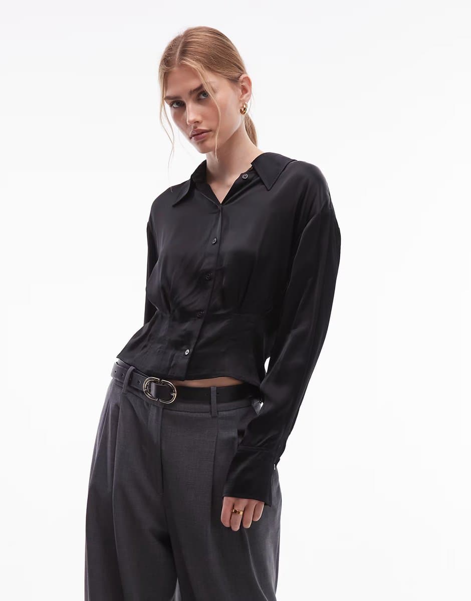 ASOS ASOS Satin Blouse with Cinch Waist in Black