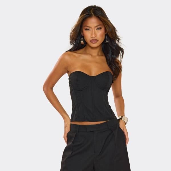 EGO Bandeau Underwired Corset Top In Black, Women's Size UK 6 - 1