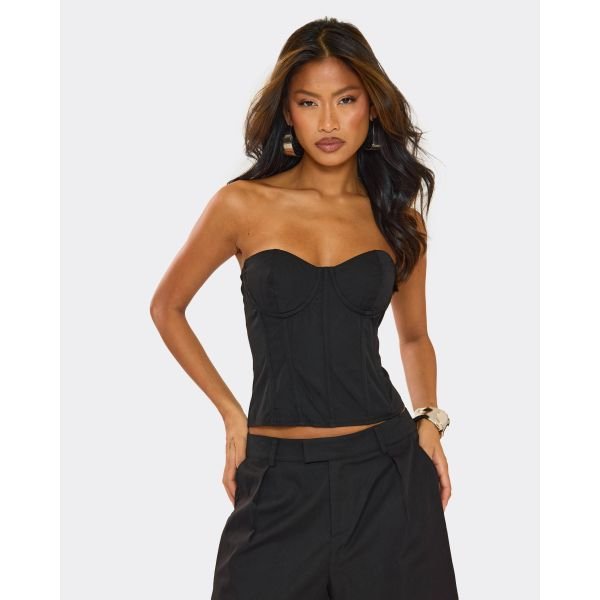 EGO Bandeau Underwired Corset Top In Black, Women's Size UK 6 - 2