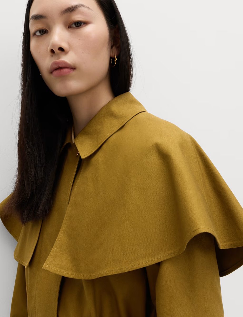 Marks & Spencer M&S Pure Cotton Waisted Collared Cape Coat Moss - 2